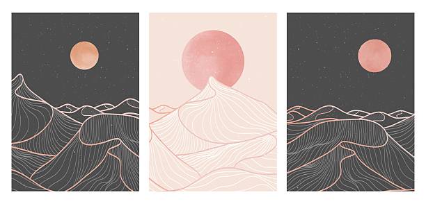 istock Mountain desert line art print on set. Abstract mountain contemporary aesthetic backgrounds landscapes. vector illustrations 2223767221