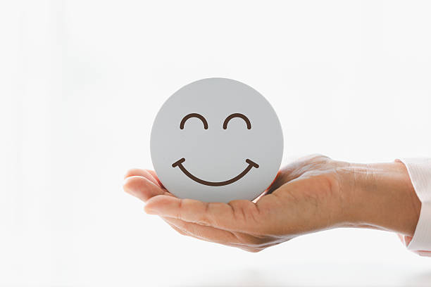 istock Client show feedback, smiley face sign. Service rating, satisfaction concept. happy smile face, good feedback rating, positive customer review, experience, satisfaction survey, smiley mental health. 2223767577