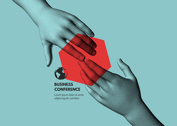istock Business Event Invitation Template. Hands reaching towards each other with index fingers. Concept of relationship, unity, partnership or contact. Vector for online course, conference, webinar, webinar 2223768692