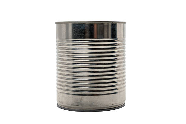 istock A single empty tin can with a metallic finish, isolated on a white background. 2223769022
