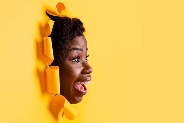 istock Profile photo of crazy surprised lady open mouth scream look empty space through bright yellow color background 2223774535