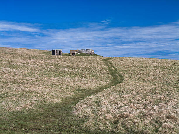 Coastal Path with WWII Buildings in Unst, Shetland