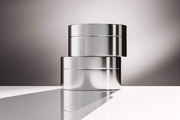 luxury metallic cream jar packaging mockup, skincare jar with electroplated texture, round shape silver electroplating cosmetic packaging, Chrome Electroplated Glass eye cream pod container