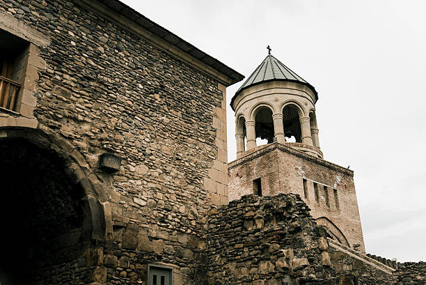 Mtskheta, Georgia, Fortress in the old town, old stone landmark, fortification building landscape