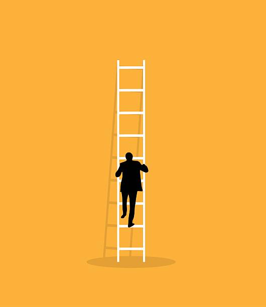 istock Business Man Climbing up the Ladder Silhouette on Colorful Background 2223794132
