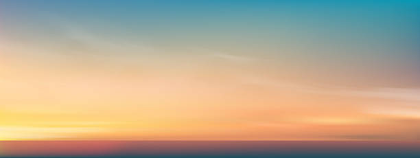 istock Sunrise Sky in Yellow,Blue color over Sea Beach,Panoramic Sunset Sky,Cloud Background,Vector Summer Nature Yellow Sky on blue ocean in Spring,Horizontal Cartoon Autumn Landscape with sunlight, clouds 2223802111