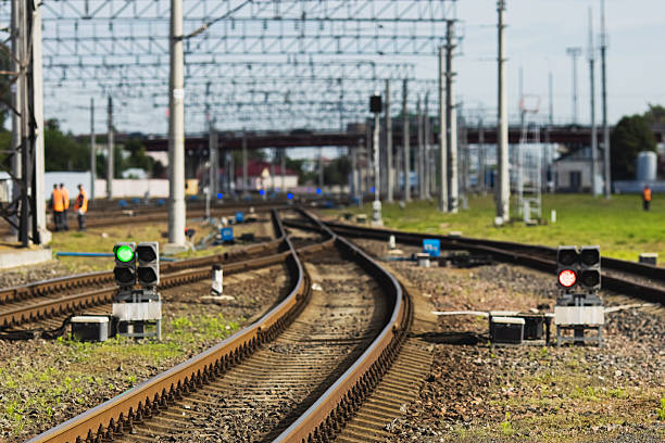 Railway tracks. Traffic light at station