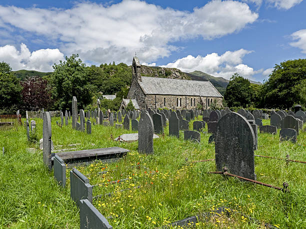 Holy Trinity Church at Ashford in the Water in Peak District National Park of Derbyshire, England, with names visible.