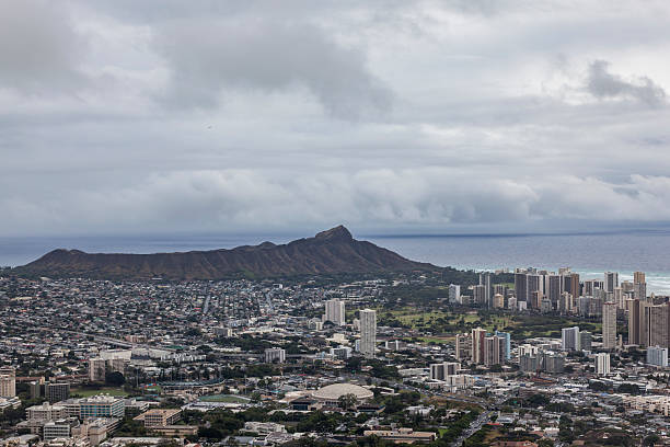 High angle view of skyscrapers in Honolulu.