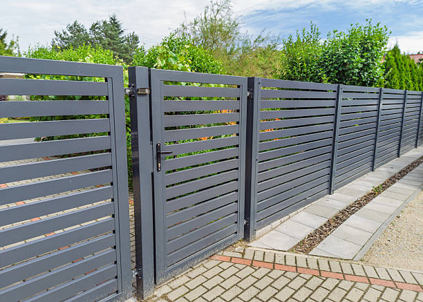istock Modern metal fence with garden gate 2223818368