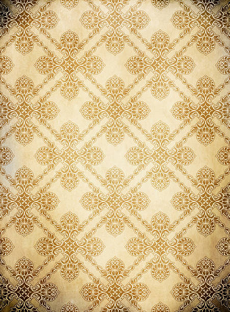 istock Old yellow grunge paper texture with vintage decorative ornament. 2223822624