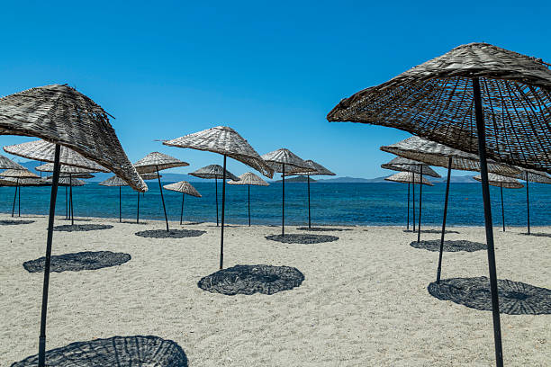 Sun Umbrellas on the Beach. Bodrum, Turkey.