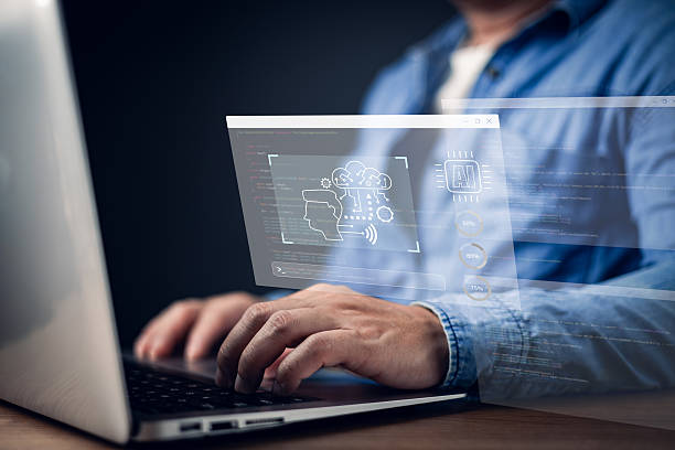 istock A person working on a laptop engages with an advanced AI interface displaying neural networks, data analytics, and cloud computing icons, illustrating modern artificial intelligence development. 2223829468