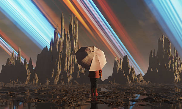 istock Girl with umbrella at magical landscape 2223835456