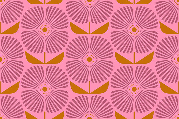 Vector Retro seamless abstract geometric floral pattern. Vintage geometric pattern of abstract flowers in 60s style.