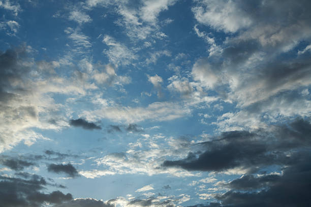 Beautiful bright sunset sky background with clouds.  Evening time