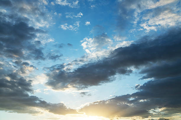 Beautiful bright sunset sky background with clouds.  Evening time