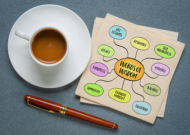 istock Words of wisdom, distilled knowledge, life lessons, and deep insights gained through experience, reflection, and learning. Infographics sketch. 2223843541