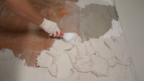 istock A worker applies plaster to a wall with a spatula. White solution, applied to the wall for puttying. Plaster the wall with a putty knife.Internal construction and finishing works. 2223852790