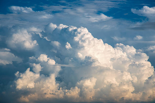 istock Blue sky fluffy white clouds on summer season bright clear skyline with beautiful cloudscape. Panorama blue sky clouds pattern on daylight with copy space. Cumulus cloudscape air climate sunny day 2223865466