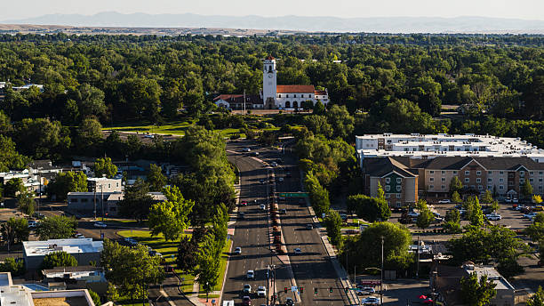 istock Boise Depot. Tree-lined Capitol Boulevard leads to clock tower. 2223877332