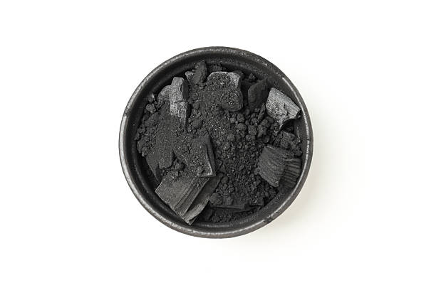 Bowl with charcoal isolated on white background