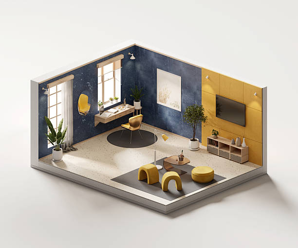 istock Isometric view living room cozy style open inside interior architecture 3d rendering 2223888477