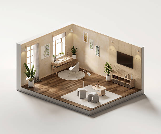 istock Isometric view living room cozy style open inside interior architecture 3d rendering 2223888478