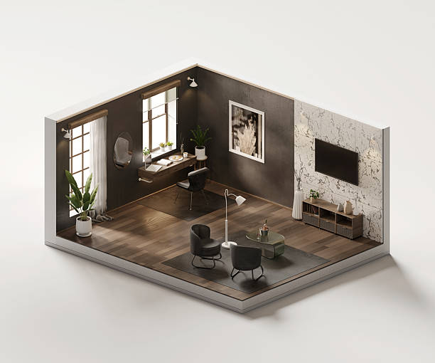 istock Isometric view living room cozy style open inside interior architecture 3d rendering 2223888479
