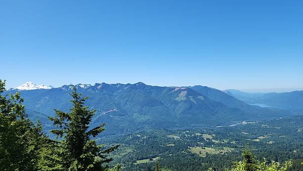 istock Tranquil view of Mt. Baker snowcapped peak and mountain range under blue sky, seen from Elk mountain BC Canada 2223888848