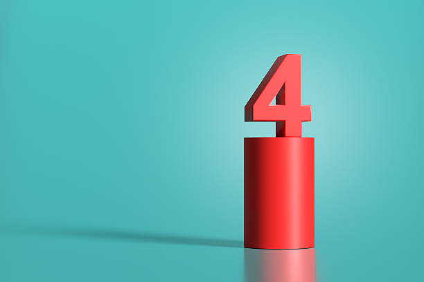 istock Red number four standing on red cylinder on turquoise background 2223893152