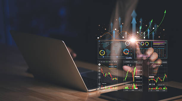 istock Concept of businessman with chart including data visualization, growth analysis, financial trends, dashboard metrics, and infographic reports for smart business strategy and planning. 2223895976