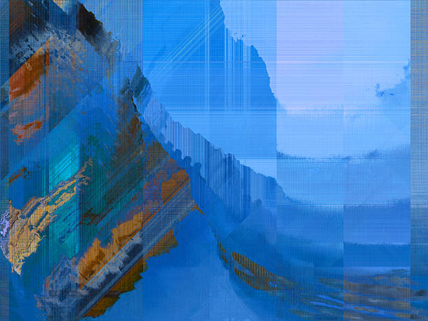 Abstract glitch art background resembling a mountain landscape.
