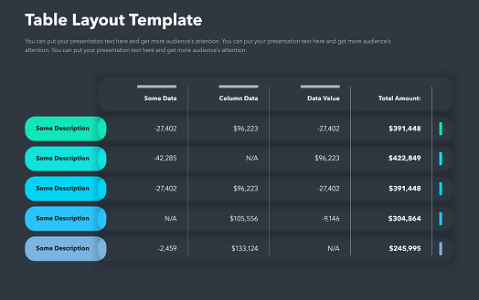 Total Layout Table Layout Template With Five Options And A Total Amount Column Dark ...