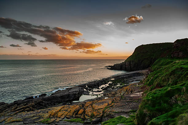 Celtic Sea coastline at sunset, south coast of Ireland, Dunmore East, County Waterford.