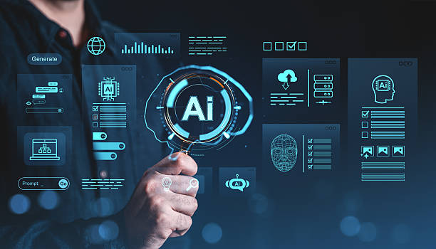 istock AI technology interface with futuristic virtual graphics showing automation and business process icons on dark blue background in digital concept. 2223908949
