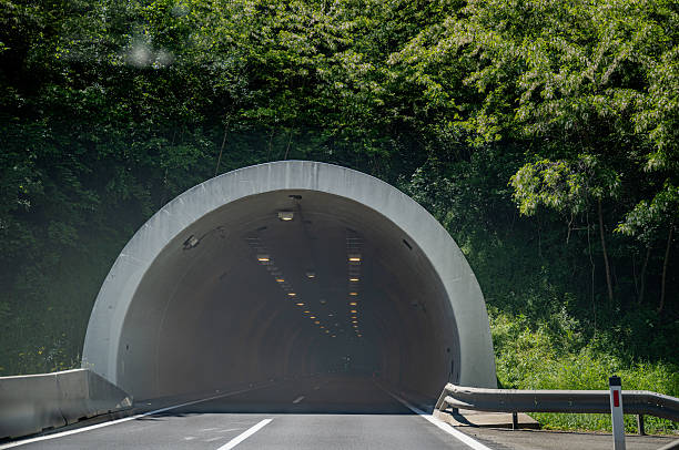 Tunnel construction site at night