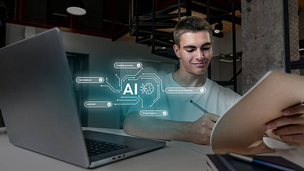 istock Young person engaged in creative work with AI assistance in modern office space during the day 2223909904