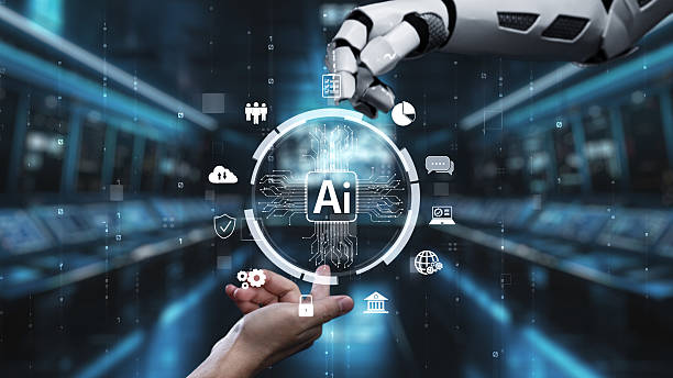 istock Futuristic Technology Concept with Robotic Hand and Artificial Intelligence Symbols Illuminating a Digital Interface in a High-Tech Environment. Auvana 2223913259