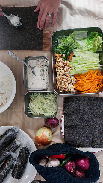 Food preparation scene of making kimbap