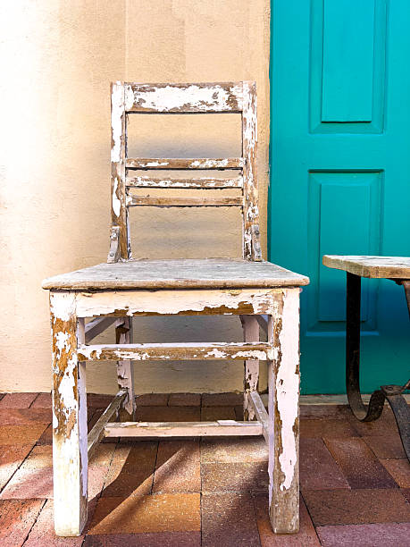 Santa Fe Style: Rustic White Chair, Turquoise Door on Porch