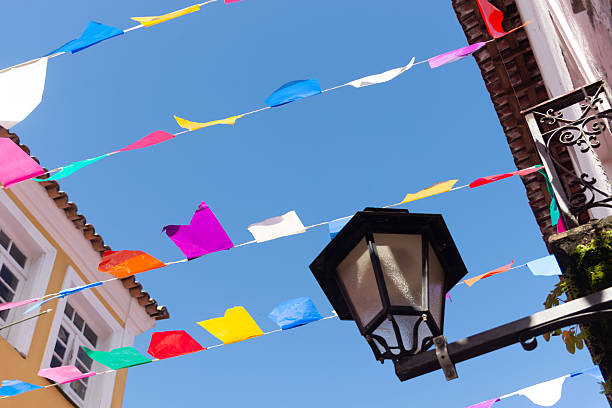 istock Colorful plastic pennants for decoration against a blue sky. 2223921658