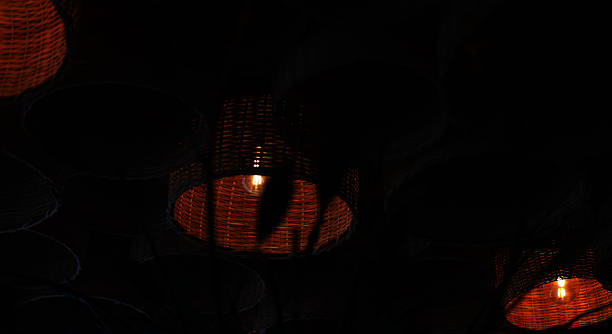 istock reddish colored lamp lit inside a wooden basket. decoration 2223921713