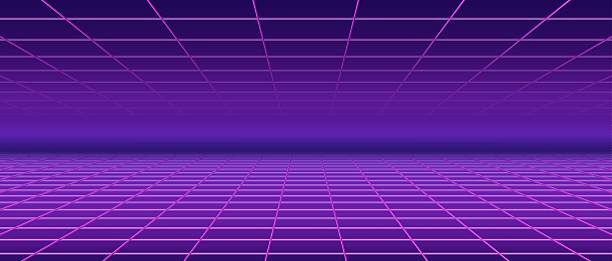 istock Retro futuristic grid background in purple neon style. Vector synthwave landscape with 80s cyberpunk vibe, perfect for digital designs, posters, games, or music visuals. 2223923160
