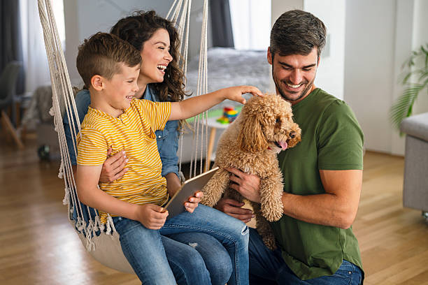 istock Happy family and kid having fun with smartphone, digital gadget at home. People, technology 2223924607