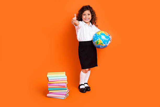 istock Photo of smart learner academic schoolkid make thunb up advert ecology courses isolated bright color background 2223933770