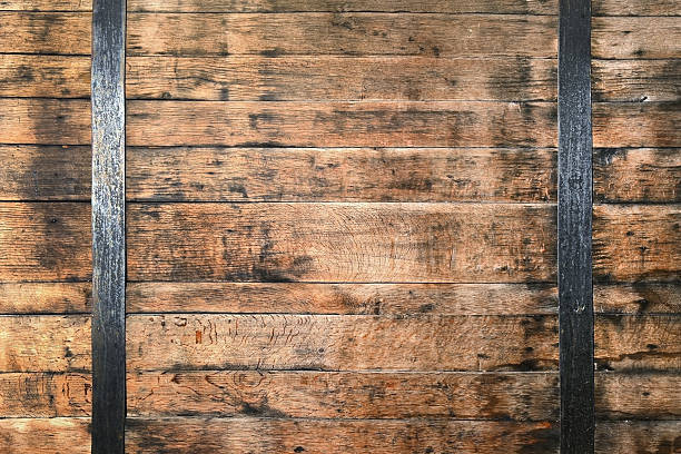Wooden planks with iron stripes