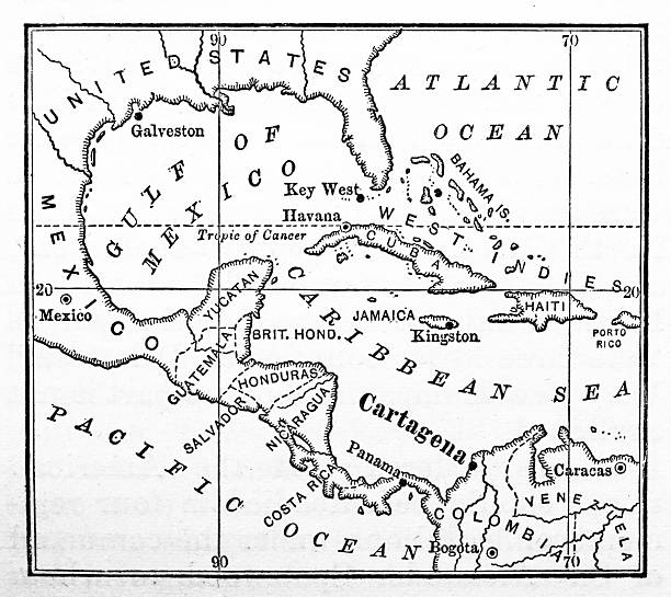 Antique magazine image: Map of Central America showing Cartagena (Colombia)