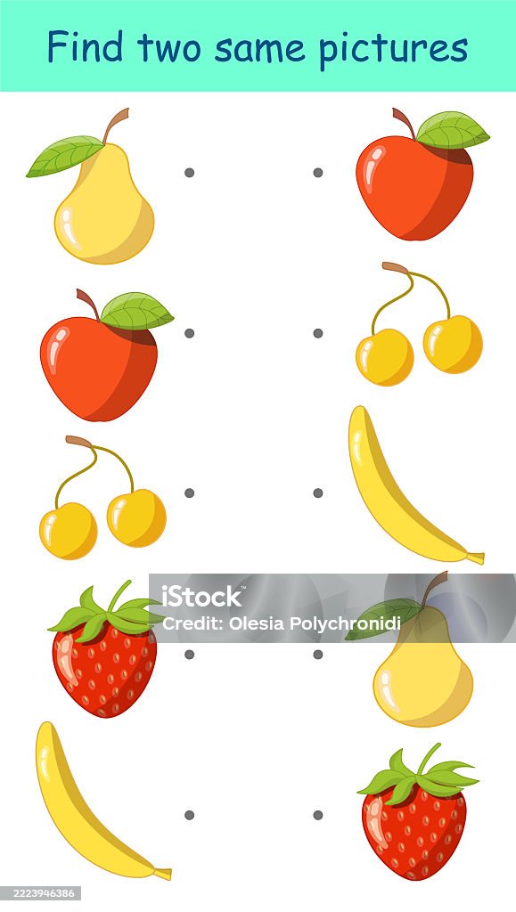 Two Same Image Educational Game Find Two Same Pictures Vector Illustration For ...