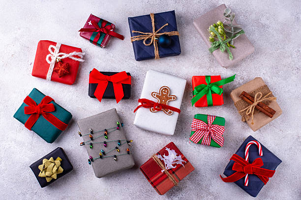 istock Christmas festive background with gift boxes 2223946625